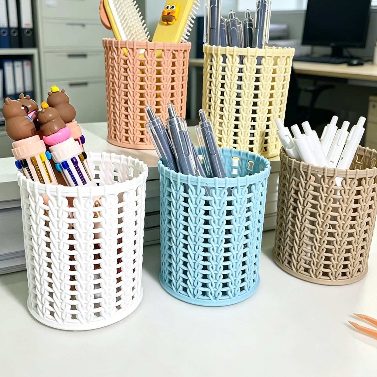 Rattan Imitation Hollow Plastic Round Pen Holder